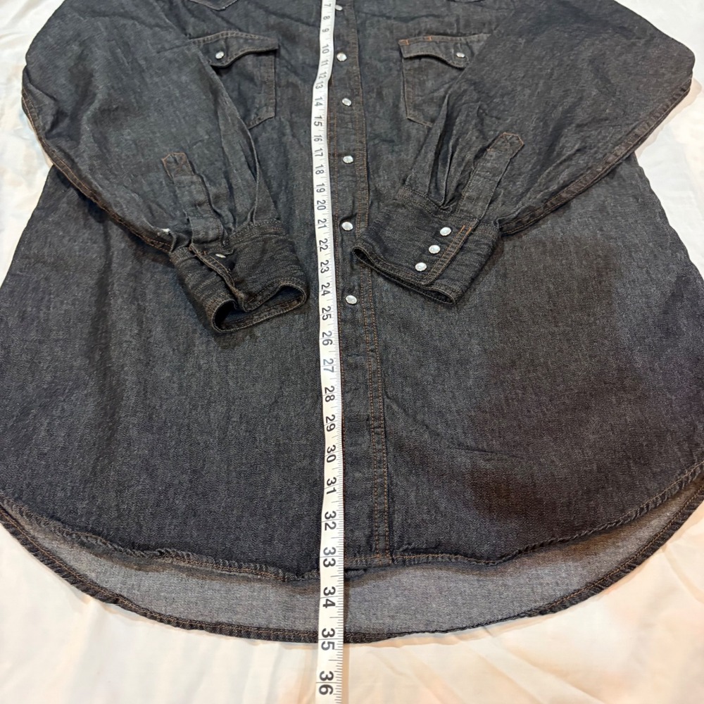 Ely Cattleman Mens‎ Western Pearl Snap Denim Shirt Dark Wash Long Sleeve Large - Picture 4 of 8